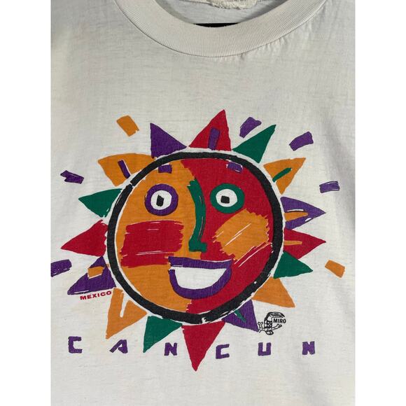 Vintage Cancun Mexico Sun Face Graphic T-Shirt XL Miro Toucan Tag White‎ Tee - Picture 7 of 13